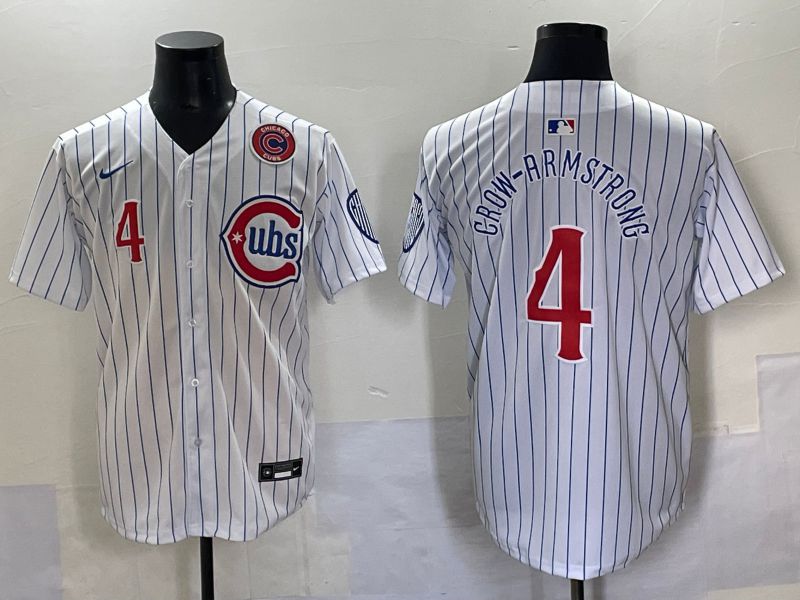 Men 2025 Chicago Cubs #4 Crow-Armstrong White Stripe Fashion Nike MLB Jersey style 7033->chicago cubs->MLB Jersey